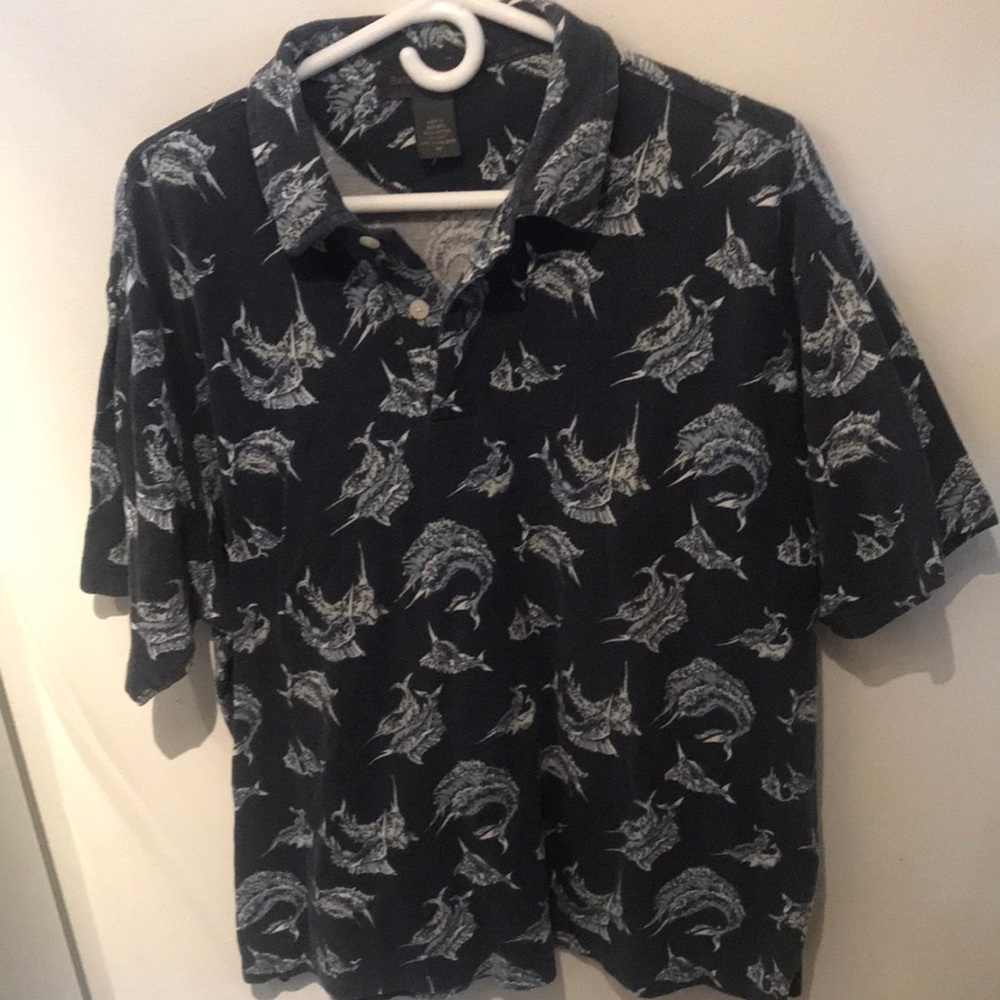 Banana Republic 100% Cotton Blue and White Swordfish Patterned Polo Shirt